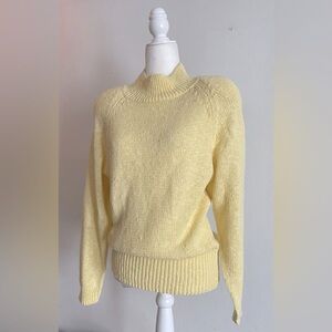 Vintage Butter Yellow Cotton Blend Knitted Sweater w/Shoulder Pads